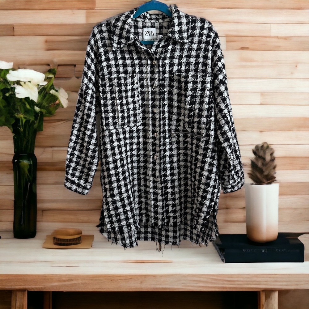 Zara Houndstooth Long Jacket